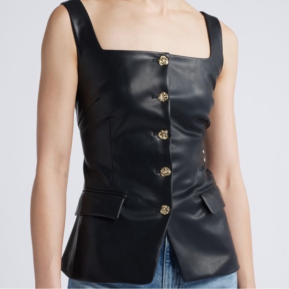 NWT PIXIE MARKET Agatha faux leather vest top in Black w/ golden buttons size XS - Picture 4 of 11